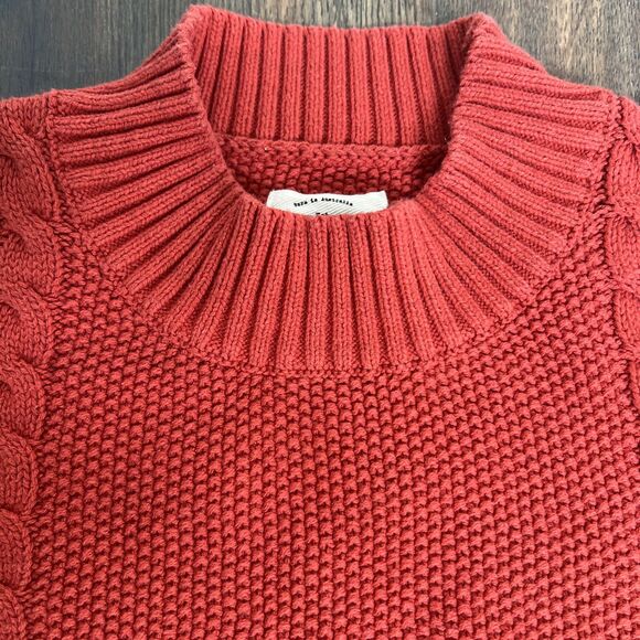 Billabong Great Escape Size Medium Sweater Rust Orange Cable Knit - Picture 5 of 9